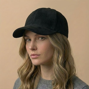 Black Suede Baseball Cap – Handmade Trucker Hat, Genuine Leather Hat, Soft Urban Dad Hat Style, Minimal Gift for Him or Her, Christmas