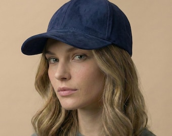Blue Suede Baseball Cap, Adjustable Trucker Hat, Handmade Suede Headgear, Unisex Street Style