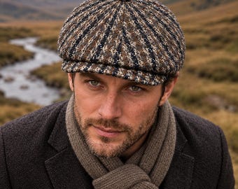 Charcoal Grey Wool Newsboy Cap, 8 Panel Gatsby Hat, Vintage Baker Boy Cap