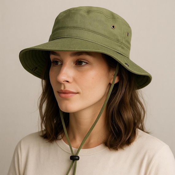 Green Cotton Safari Hat: Sun Protection Travel Cap - Etsy