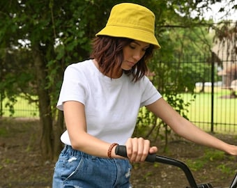 Yellow Linen Bucket Hat, Unisex Summer Cap, Women Beach Hat, Lightweight Cotton Hat, Sun Protection Hat, Yellow Safari Hat