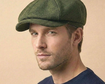 Green 8 Panels Cap, Peaky Blinders Hat, Irish Gatsby Cap, Baker Boy Flat Cap, Newsboy Cap, Warm Wool Hat, Winter Fashion, Handmade Man Hat
