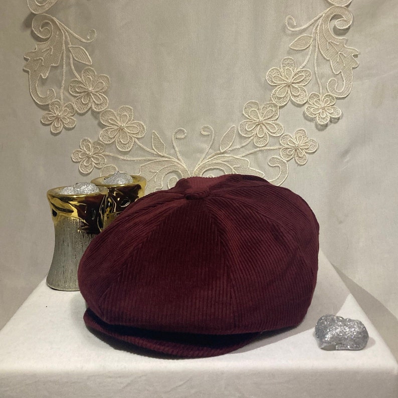 Burgundy Velvet 8 Panels Cap,Newsboy Hat,Peaky Blinders Cap,Bakerboy Beret,Gatsby Fashion, Herringbone Hat,Premium Hat,Best Birthday Gift