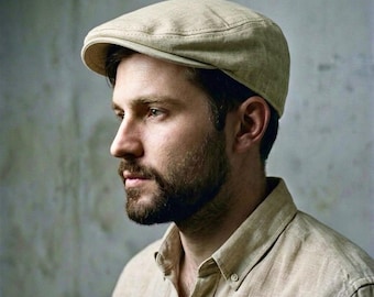 Beige Linen Flat Cap, Beige Newsboy Cap, Handmade Linen Hat, Sun Protection Hat, Summer Flat Cap, Peaky Blinders Style, Baker Boy Hat