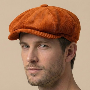 Orange Newsboy Velvet Cap, Peaky Blinders Hat, Vintage Gatsby Style, Baker Boy Flat Cap, 8 Panels Cap, Women Velvet Hat, Gift for her/him