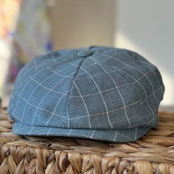 Sky Blue Striped 8 Panel Newsboy Cap, Lightweight Summer  display picture 1