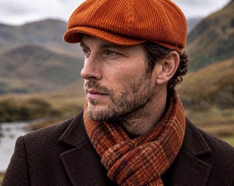 Orange Newsboy Velvet Cap, Peaky Blinders Hat, Vintage Gatsby Style, Baker Boy Flat Cap, 8 Panels Cap, Women Velvet Hat, Gift for her/him