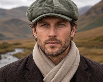 Olive Green Velvet Newsboy Cap, Premium Corduroy 8 Panel Baker Boy Hat, Vintage Gatsby Style Flat Cap, Classic Men’s Hat