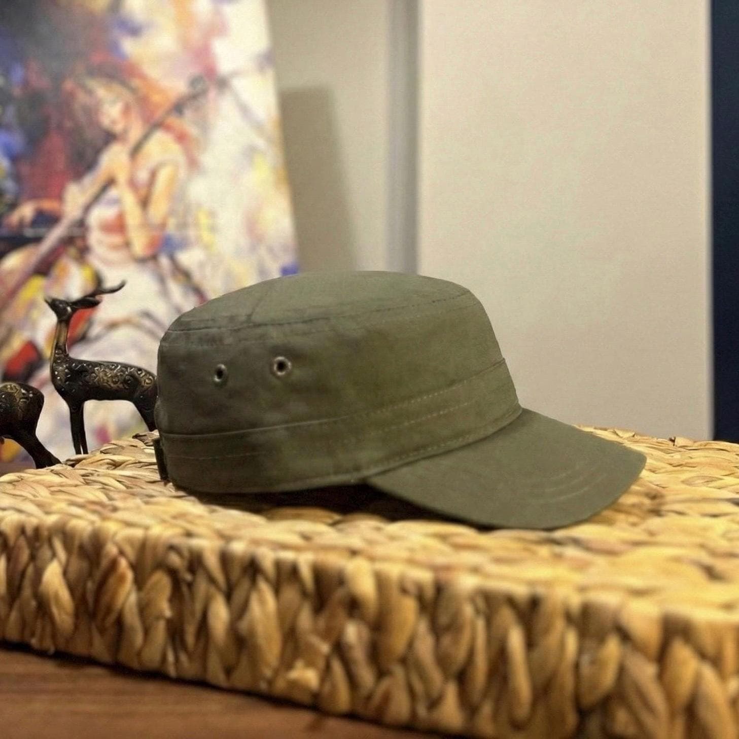 Linen Green Castro Cap, Unisex Military Style Hat, Handmade Summer Hat ...