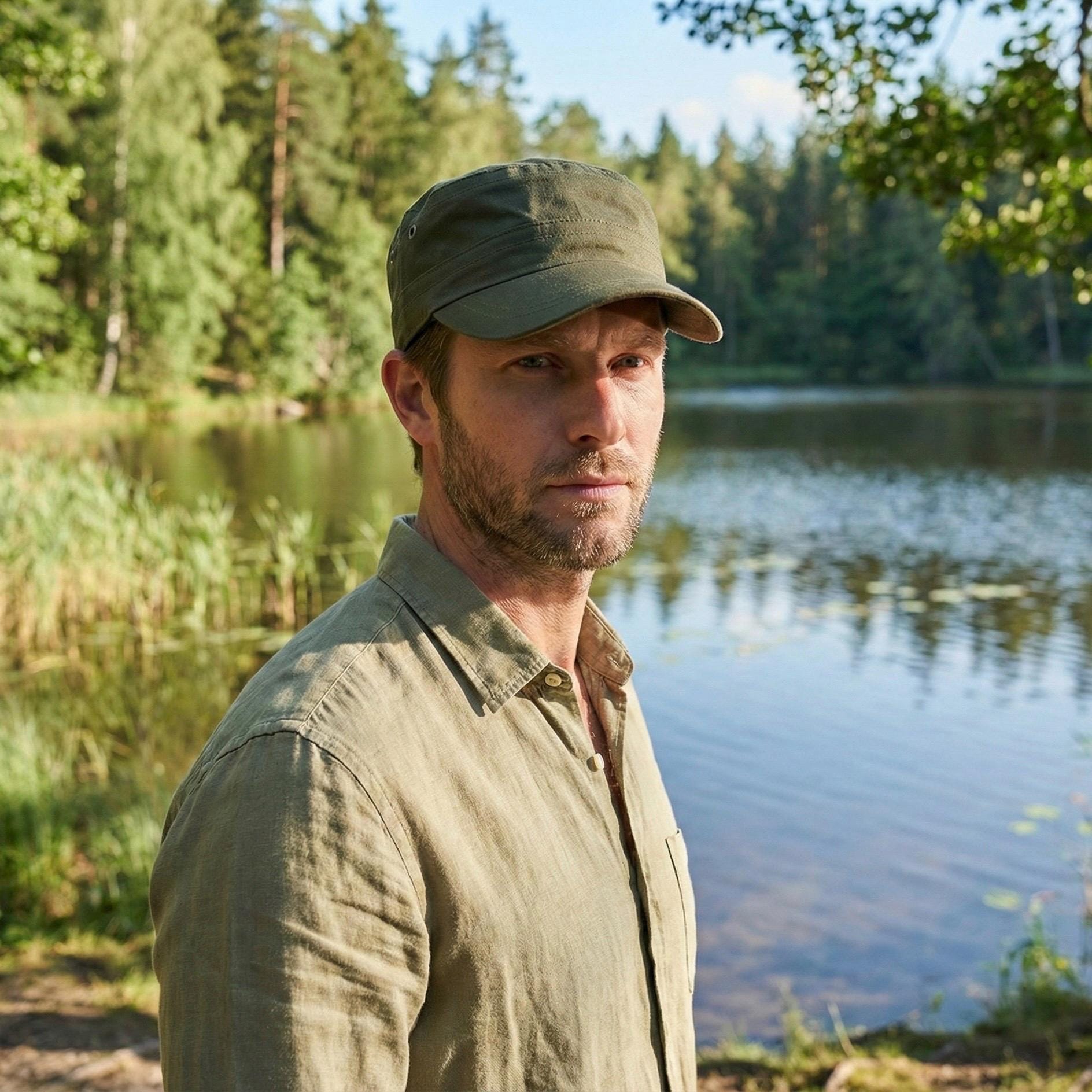 Linen Green Castro Cap, Unisex Military Style Hat, Handmade Summer Hat ...