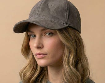 Gray Suede Baseball Cap, Handmade Unisex Suede Hat, Casual Streetwear Style