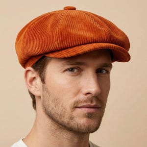 Orange Peaky Blinders Mütze für Männer, 8 Panel Bakerboy Cap, Vintage Gatsby Schiebermütze, Klassische Schiebermütze, Herbst Winter Geschenkidee