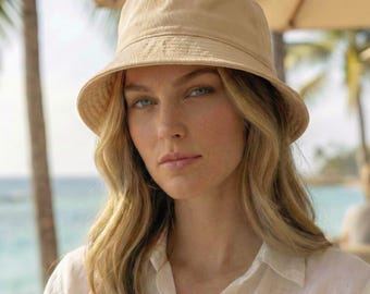 Beige Linen Bucket Hat, Handmade Sun Hat, Unisex Camping Hat, Cotton Summer Hat, Women Beach Hat, Lightweight Fisherman Hat,Beige Safari Hat