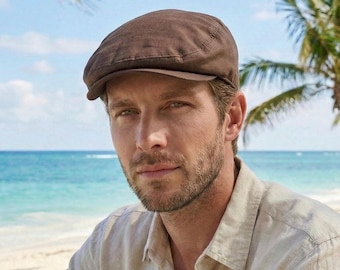 Handmade Linen Flat Cap, Vintage Gatsby Style Newsboy Hat