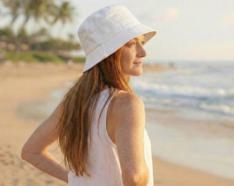 Linen Bucket Hat, Unisex Summer Cap, Women Beach Hat