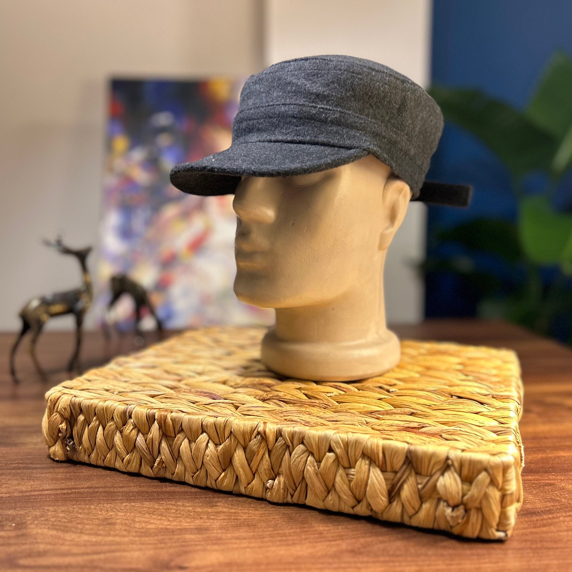 Gray Herringbone Cadet Cap,wool Army Style Hat,castro Cap,unisex ...