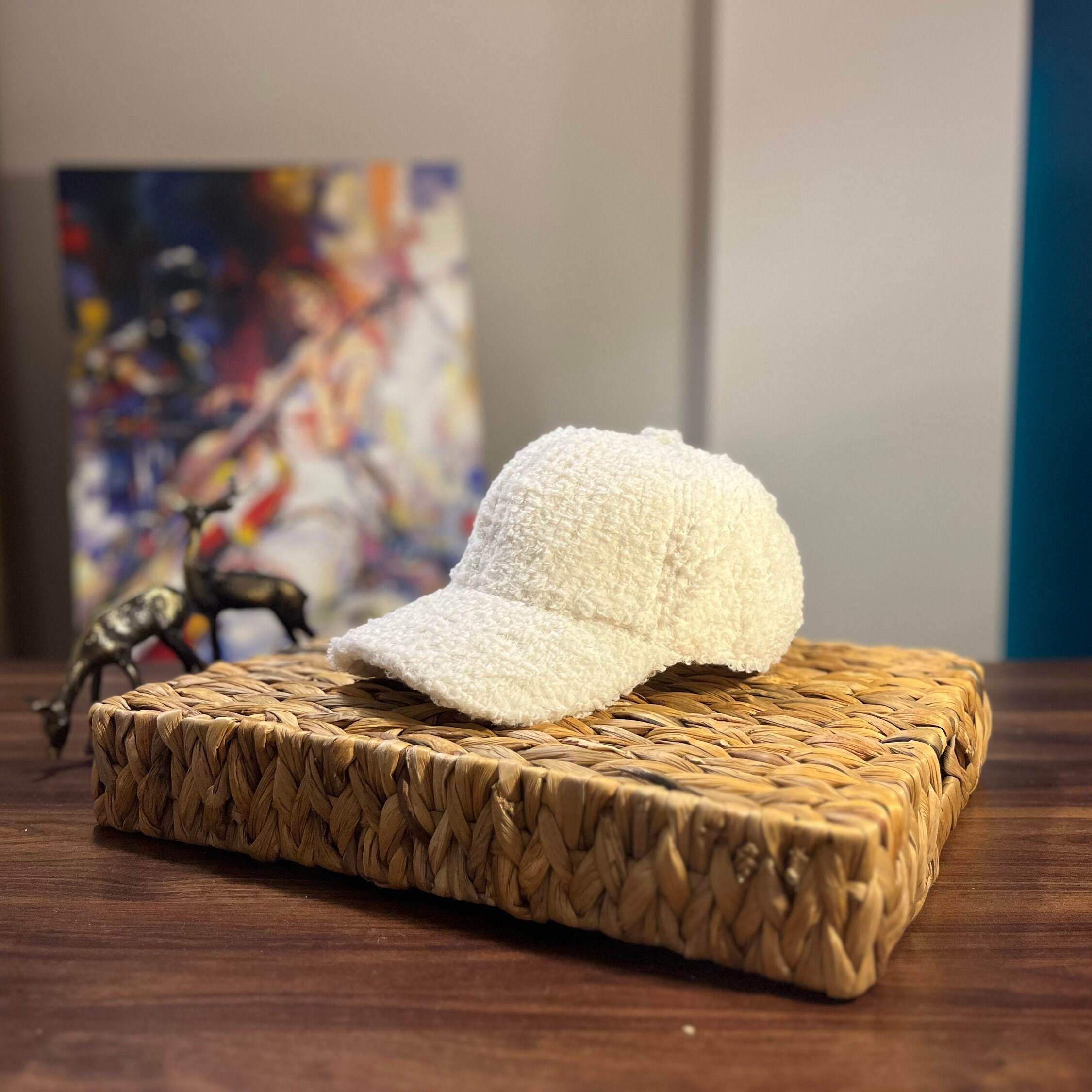 White Sherpa Baseball Cap, Faux Fur Baseball Cap, Adjustable  display picture 1