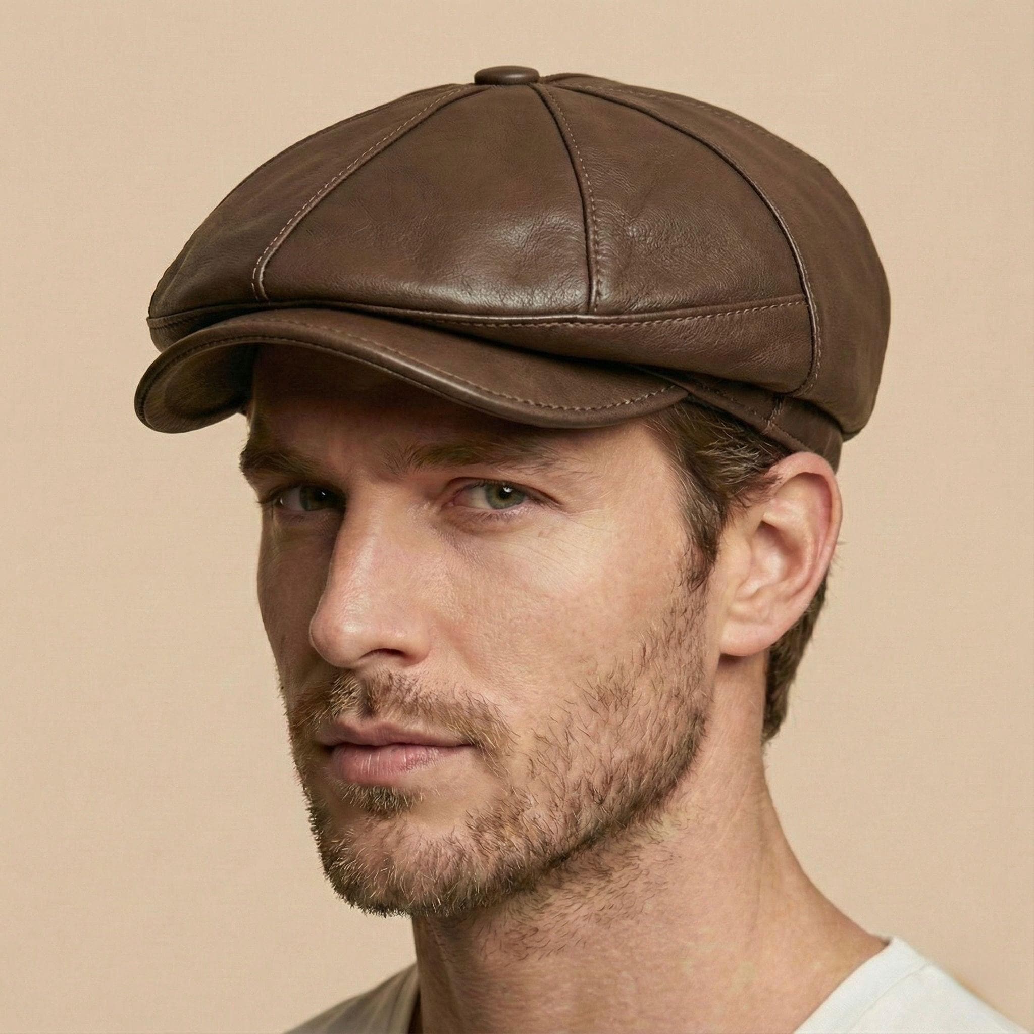 Brown Leather 8 Panels Newsboy Cap – Handmade Peaky Blinders Hat