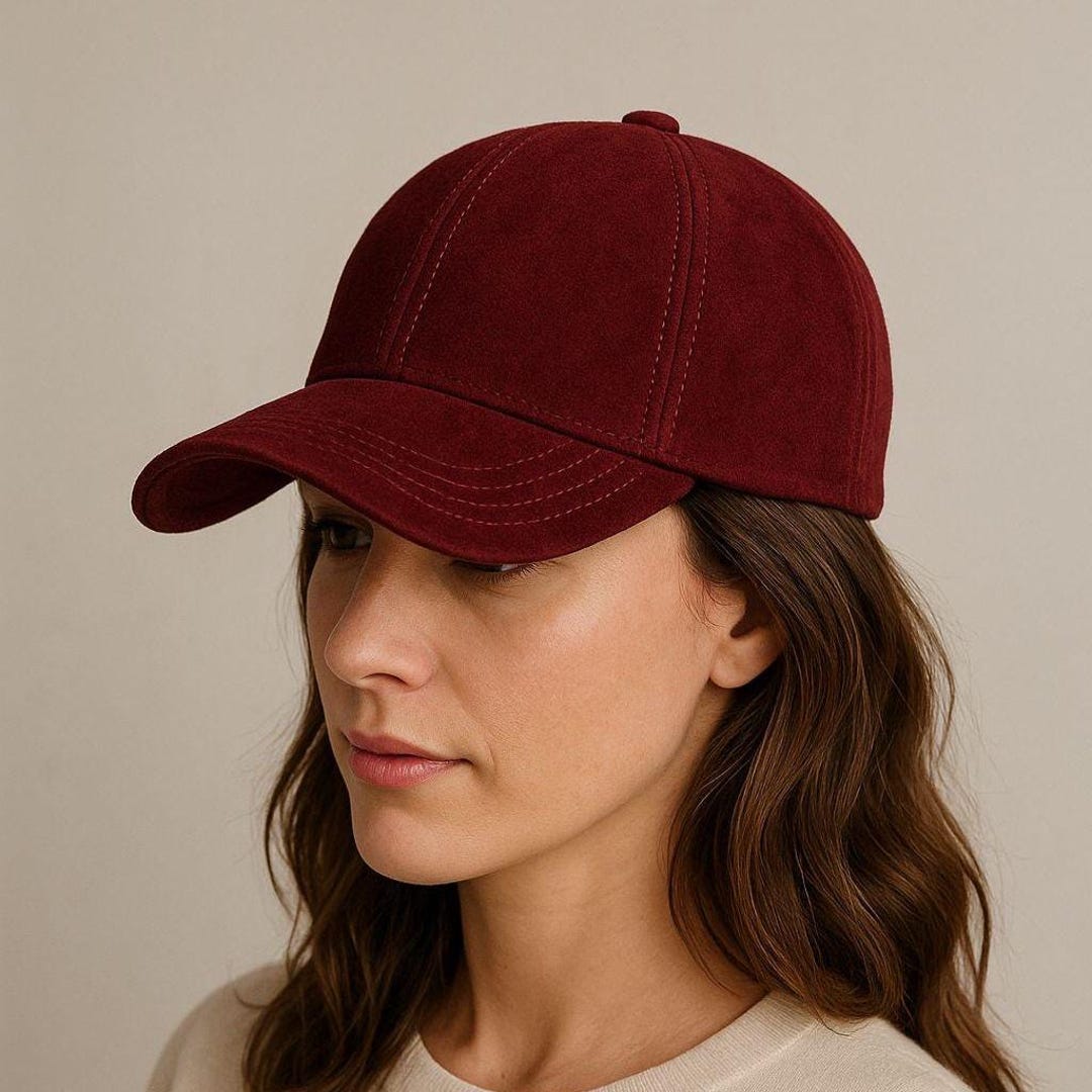 Burgundy Suede Baseball Cap – Handmade Genuine Leather Hat 