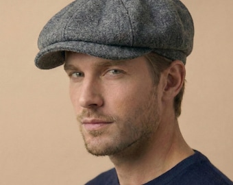 Gray Wool Newsboy Cap, Peaky Blinders Hat, Mens Winter Flat Cap, Vintage Baker Boy Hat, Gatsby Style 1920s Hat, Handmade Gift for Him