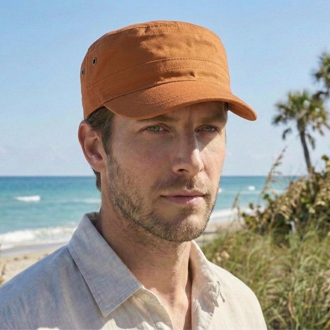 Orange Castro Cap, Adjustable Cadet Cap, Orange Linen Castro Cap ...
