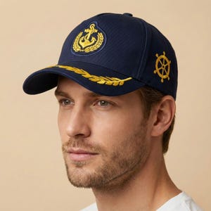 Navy Captain Baseballkappe mit Gold Anchor Stickerei, verstellbarer nautischer Hut für Männer und Frauen, Sommerhut, Unisex Sea Lover Hut, Dad Hut