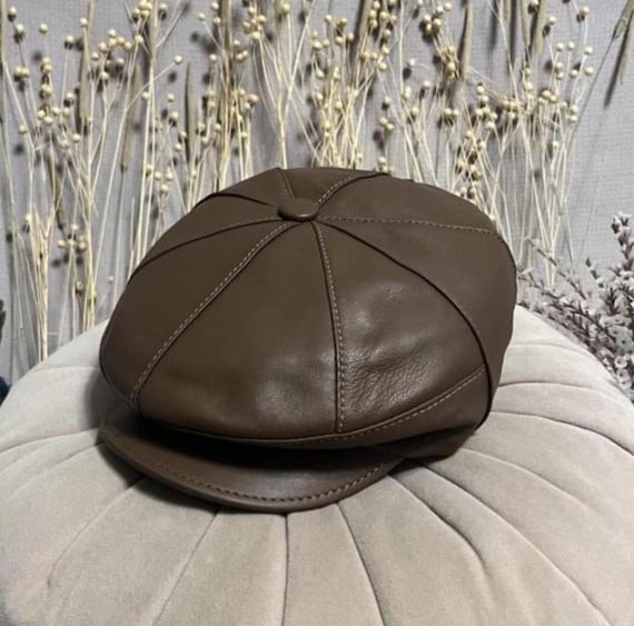 Brown Leather 8 Panels Newsboy Cap – Handmade Peaky Blinders Hat