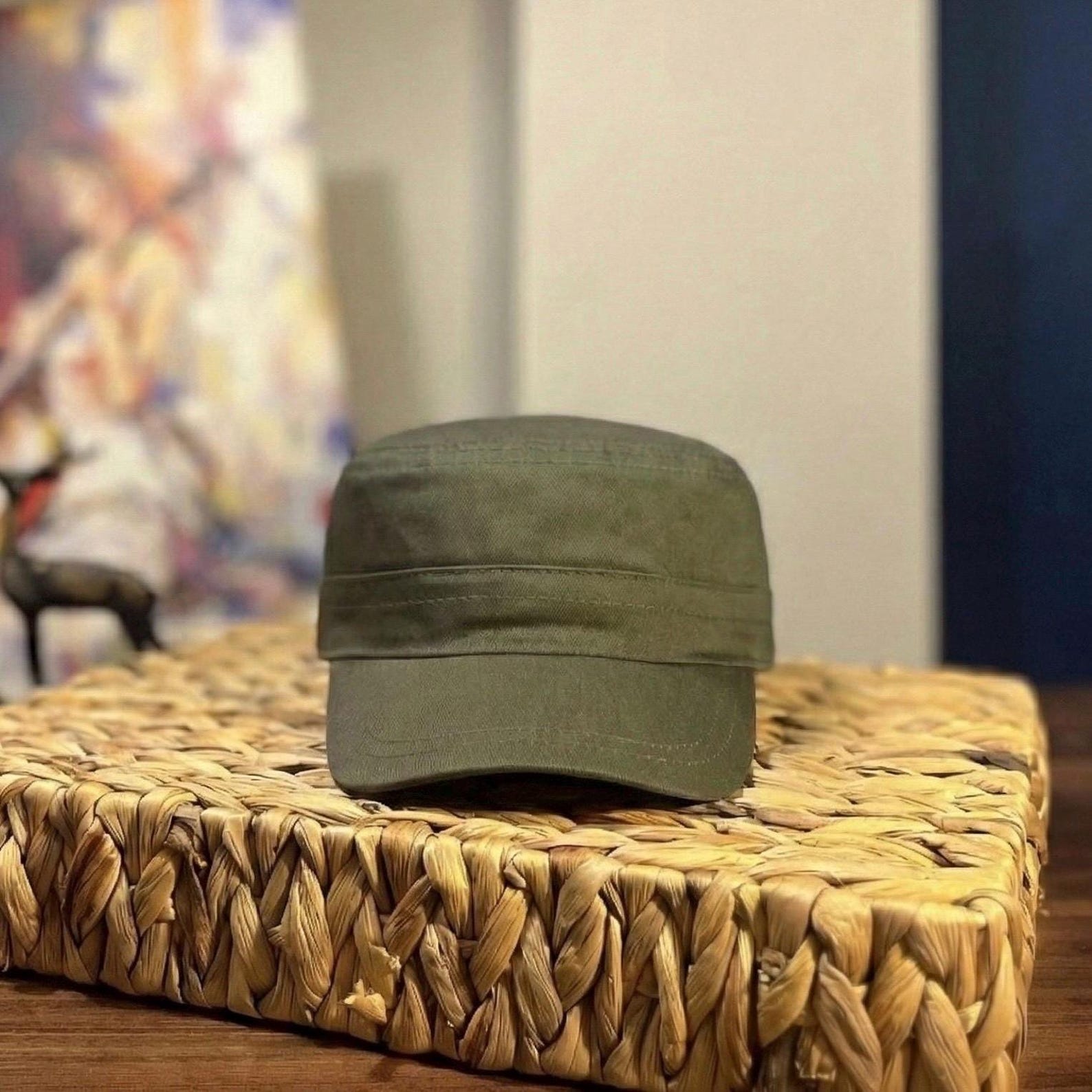 Linen Green Castro Cap, Unisex Military Style Hat, Handmade Summer Hat ...