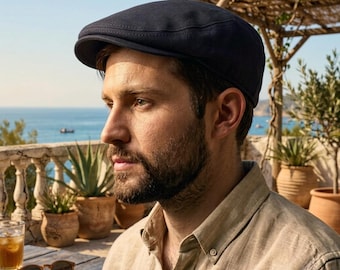 Black Linen Flat Cap, Peaky Blinders Style, Handmade Linen Hat, Summer Newsboy Cap