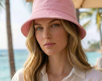 Cappello da pescatore in lino rosa, cappello da spiaggia fatto a mano, cappello estivo in cotone, cappello con protezione solare, regalo per lei, cappello da campeggio unisex, cappello da pesca, cappello da safari