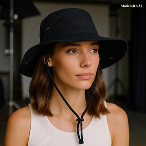 Black Safari Hat for Men and Women, Lightweight Wide Brim Sun Hat, Foldable Outdoor Travel Cap, Breathable UV Protection Hiking Hat, Bucket