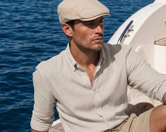 Beige Linen Newsboy Hat, Linen Flat Cap, Lightweight Gatsby Cap, Peaky Blinders Style, Baker Boy Hat, Sun Protection Hat, Beige Summer Hat