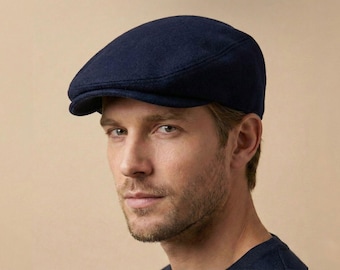 Boina masculina azul-marinho de lã, estilo Peaky Blinders, boina vintage de jornaleiro/taxista, boina de inverno quente para dirigir, boina irlandesa estilo Scally.