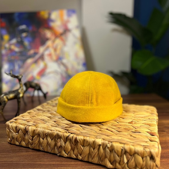 Yellow Docker Hat,brimless Beanie Docker Cap,adjustable Harbour