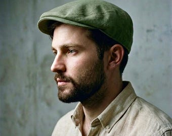 Green Linen Newsboy Cap, Summer Flat Cap, Lightweight Men Hat, Peaky Blinders Style, Baker Boy Hat, Handmade Linen Hat, Sun Protection Hat