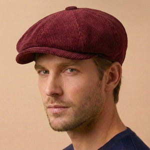 Burgundowa aksamitna czapka gazeciarza z 8 panelami, czapka Peaky Blinders, czapka Baker Boy, kaszkiet w stylu Gatsby, aksamitny kapelusz vintage, prezent premium