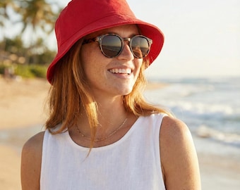 Linen Bucket Hat, Unisex Summer Cap, Women Beach Hat