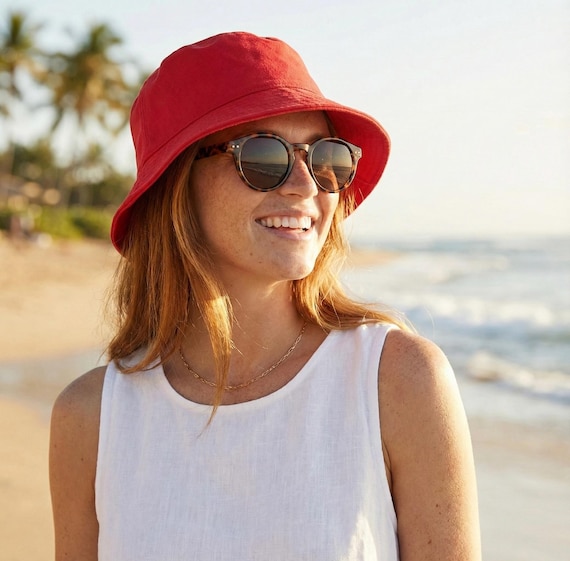 Linen Bucket Hat, Unisex Summer Cap, Women Beach Hat