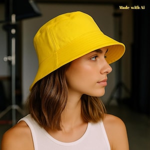 Yellow Linen Bucket Hat for Women, Wide Brim Handmade Beach Hat, Lightweight Cotton Summer Hat, Bright Sun Protection, Gift for Her