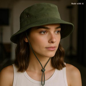 Green Safari Bucket Hat for Men and Women, Foldable Sun Protection Hat with Chin Strap, Lightweight Hiking Fishing Cap, Outdoor Travel Gift