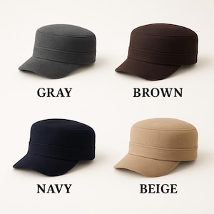 Castro Cap, Wool Cadet Cap, Adjustable Military Hat, Vintage Army Style Camper Cap, Unisex Winter Hat, Handmade Wool Cap