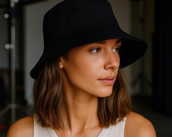 Black Linen Bucket Hat for Women, Wide Brim Foldable Sun Hat, Handmade Cotton Lined Summer Hat, Lightweight Beach Travel Hat, Fishing Hat
