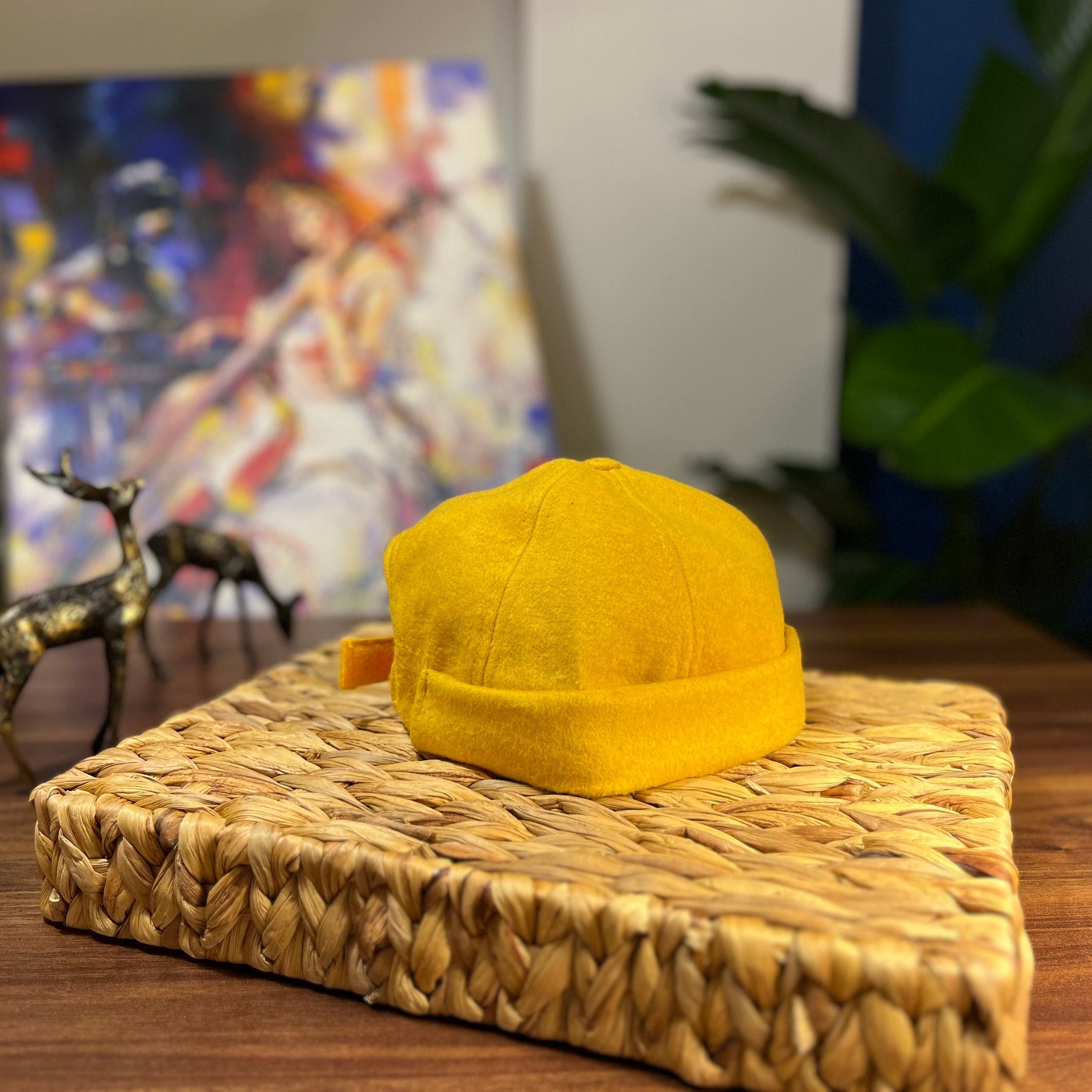 Yellow Docker Hat,brimless Beanie Docker Cap,adjustable 