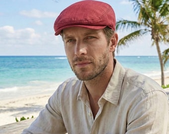 Handmade Linen Flat Cap, Vintage Gatsby Style Newsboy Hat