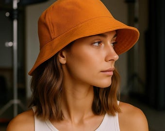 Orange Linen Bucket Hat for Women, Wide Brim Handmade Summer Hat, Lightweight Beach Sun Hat, Cotton Fisherman Hat, Safari Hat, Gift for Her