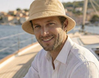 Beige Bucket Hat, Cotton Summer Hat, Beige Safari Hat, Handmade Sun Hat, Linen Beach Hat, Lightweight Fisherman Hat, Unisex Camping Hat