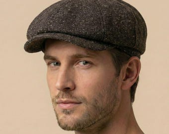 Brun tidningsboykeps, prickig ullhatt, Peaky Blinders-modell, keps med 8 paneler, vinterhuvudbonad