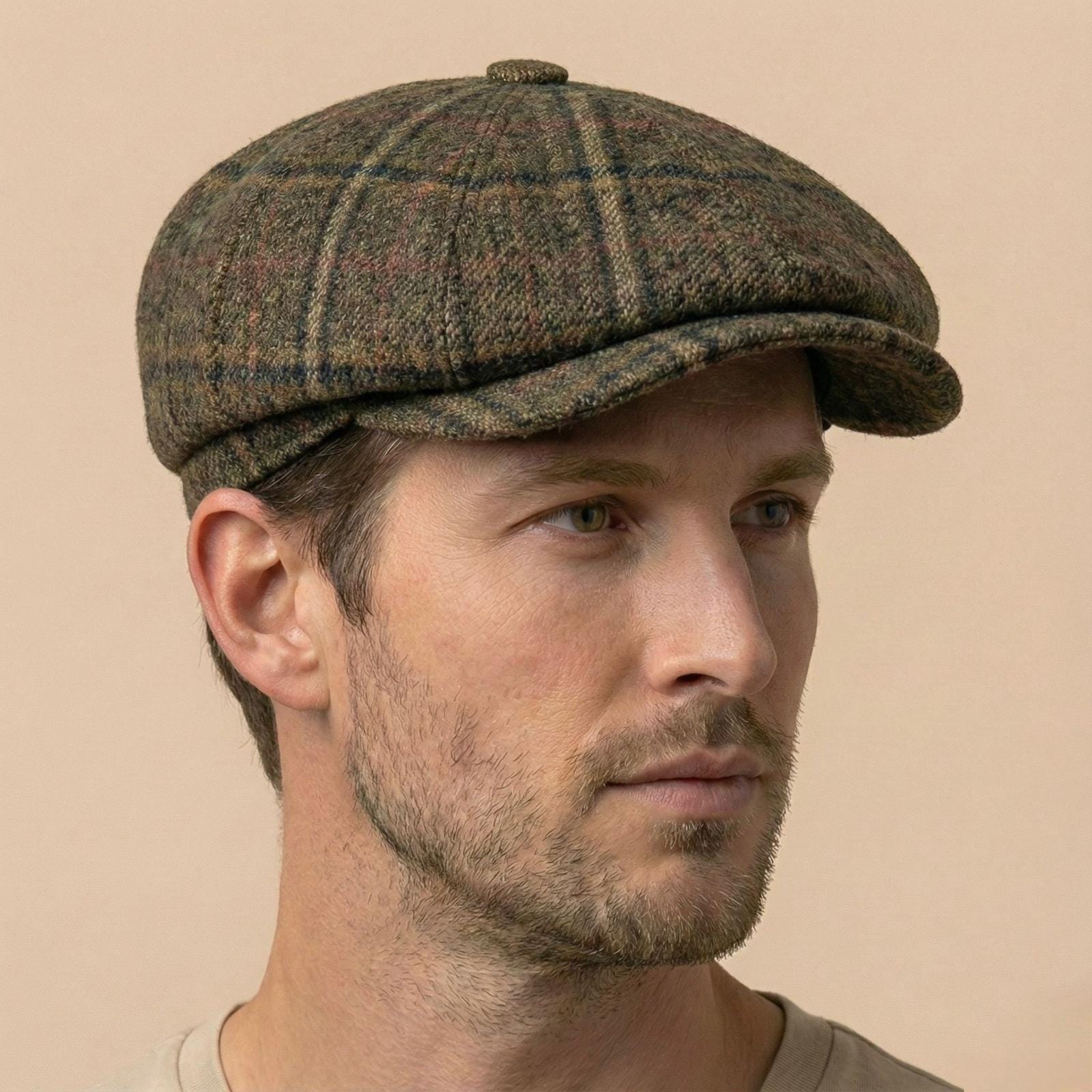 Casquette Plate En Tweed Bronze, Motif à Carreaux Légers, Taille XXL - Neuf Avec étiquettes UK