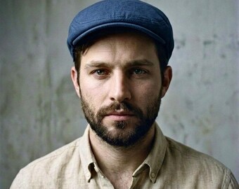 Summer Blue Linen Flat Cap, Newsboy Baker Boy Hat, Sun Protection Lightweight Men's Headwear, Peaky Blinders Hat