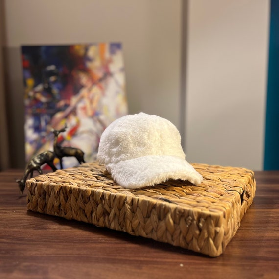 White Plush Baseball Cap, Soft Faux Fur, Baseball Hat, Plush  display picture 3